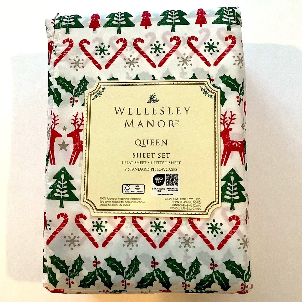 Wellesley Manor Christmas Sheet Set 4-pc. Queen New